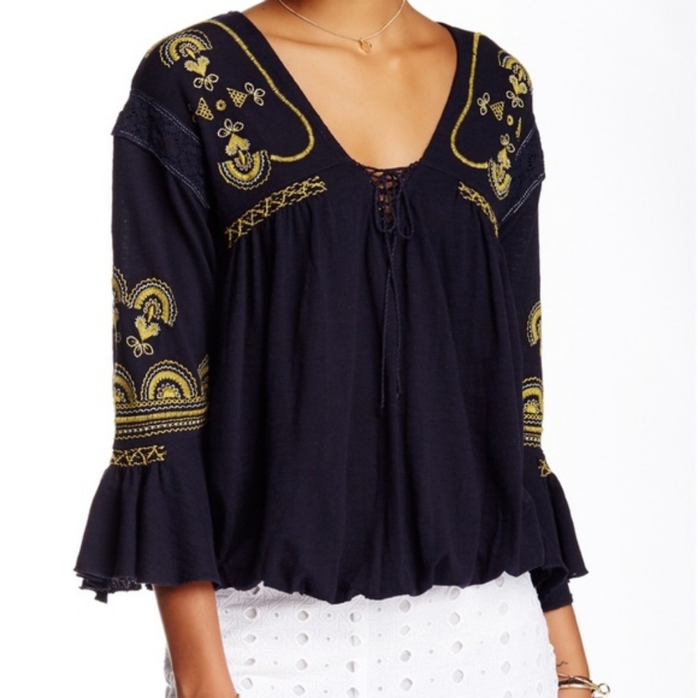 Free People Embroidered Bell Sleeve Tunic